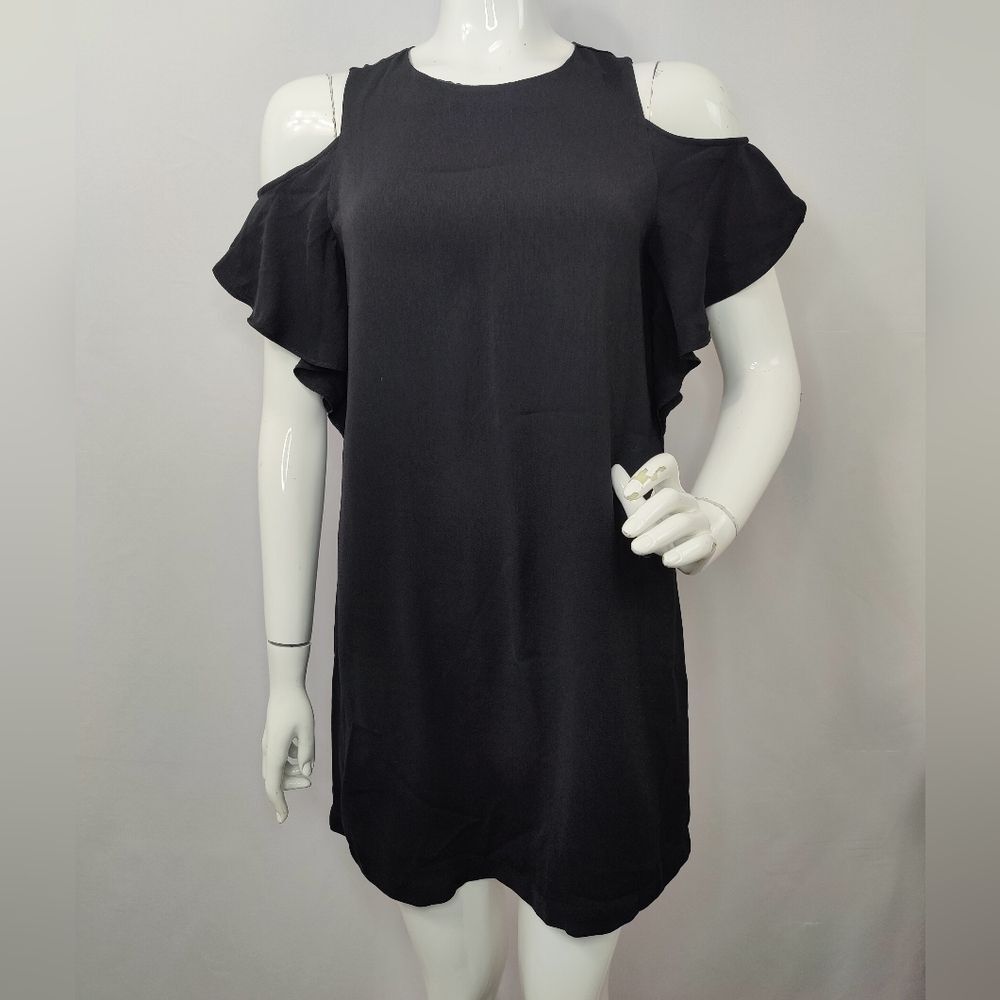 Naked Zebra Exposed Shoulder Ruffle Black Dress Women's Sz S